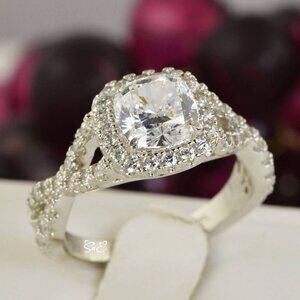 NEW WOMENS 925 STERLING HALO CUSHION ENGAGEMENT RINGS WEDDING RINGS DIAMOND